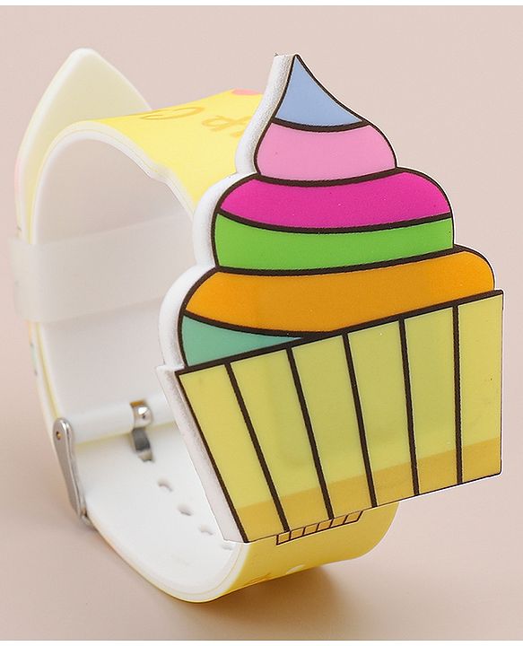 Babyhug Free Size Digital Watch with Cupcake Print - Yellow
