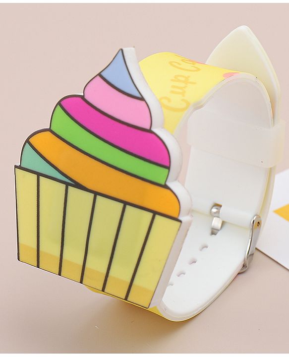 Babyhug Free Size Digital Watch with Cupcake Print - Yellow