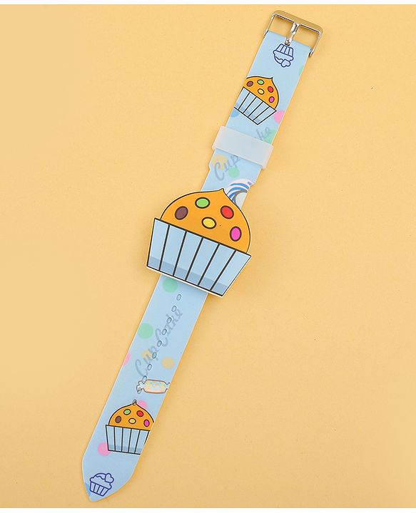 Babyhug Free Size Digital Watch With Cupcake Print - Light Blue