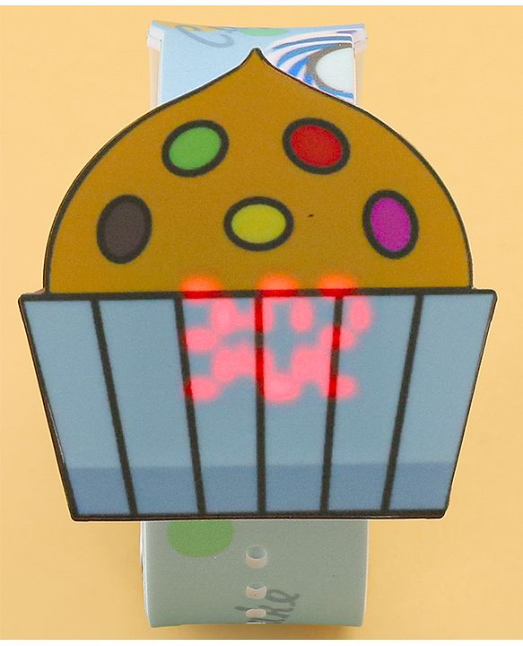 Babyhug Free Size Digital Watch With Cupcake Print - Light Blue