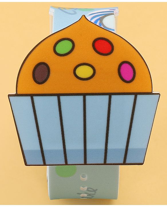 Babyhug Free Size Digital Watch With Cupcake Print - Light Blue
