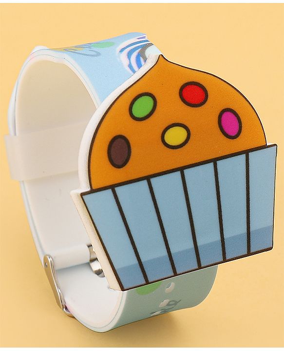 Babyhug Free Size Digital Watch With Cupcake Print - Light Blue