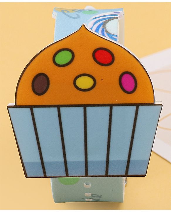 Babyhug Free Size Digital Watch With Cupcake Print - Light Blue
