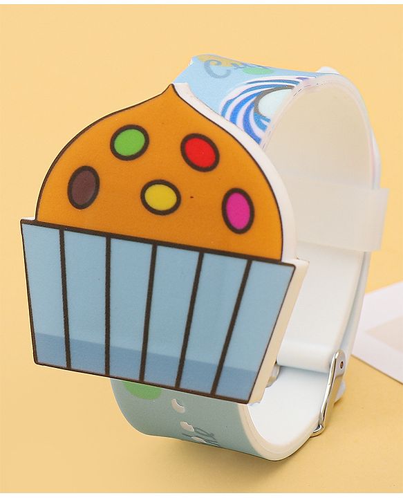 Babyhug Free Size Digital Watch With Cupcake Print - Light Blue