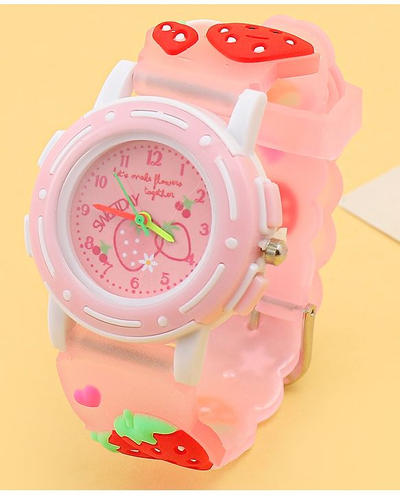Babyhug Free Size Analog Watch with Strawberry Print - Pink