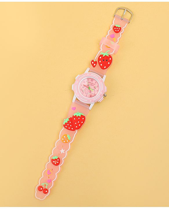 Babyhug Free Size Analog Watch with Strawberry Print - Pink