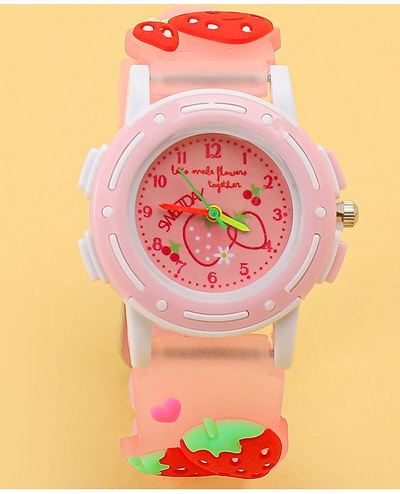 Babyhug Free Size Analog Watch with Strawberry Print - Pink