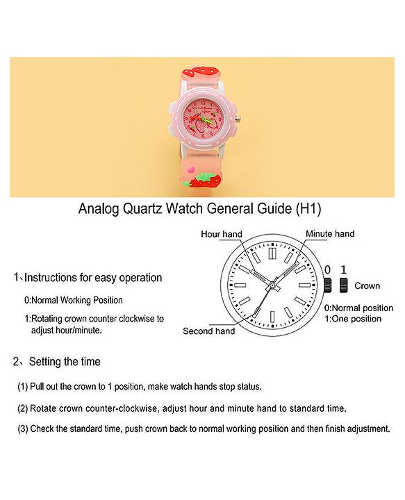 Babyhug Free Size Analog Watch with Strawberry Print - Pink