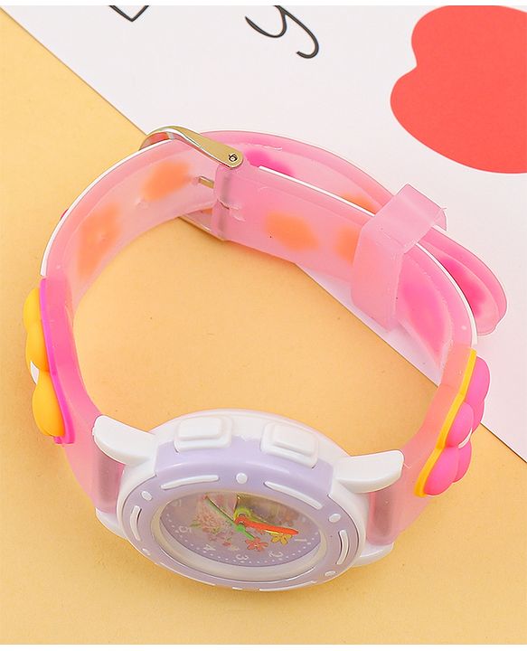 Babyhug Free Size Analog Watch with Floral Print - Purple & Pink