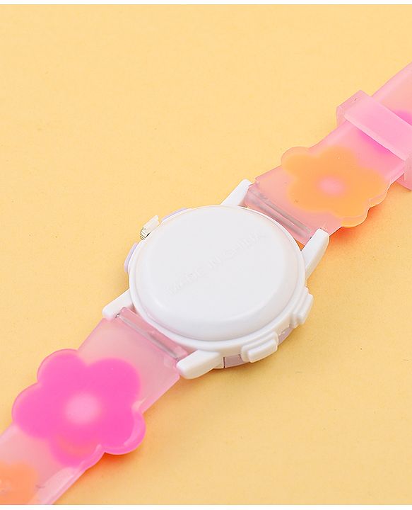 Babyhug Free Size Analog Watch with Floral Print - Purple & Pink