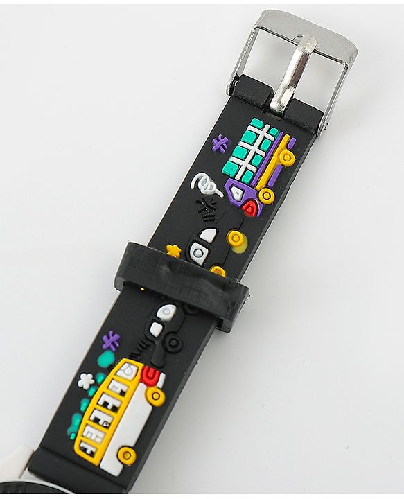 Babyhug Free Size Analog Watch with Car Print - White & Black