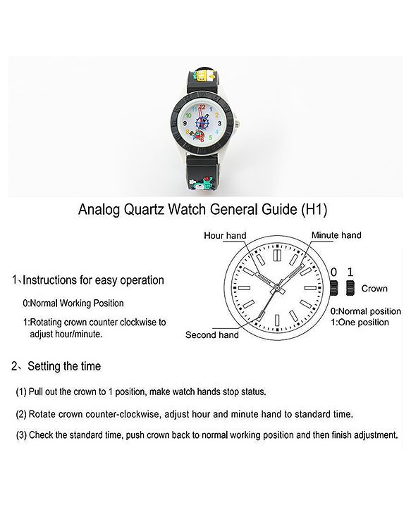 Babyhug Free Size Analog Watch with Car Print - White & Black