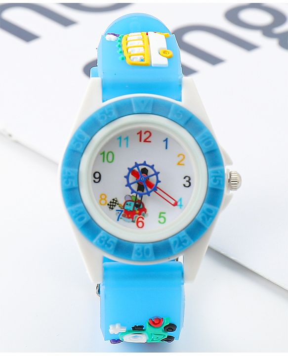 Babyhug Free Size Analog Watch with Car Print - White & Black