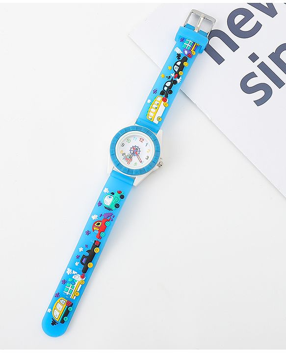 Babyhug Free Size Analog Watch with Car Print - White & Black