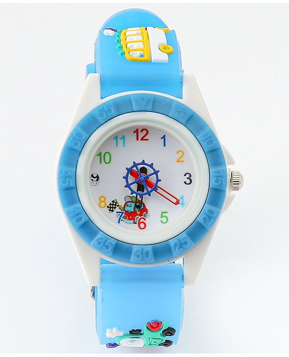Babyhug Free Size Analog Watch with Car Print - White & Black