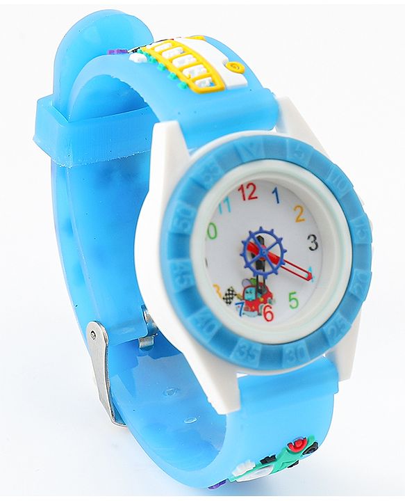 Babyhug Free Size Analog Watch with Car Print - White & Black