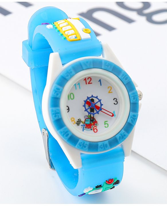 Babyhug Free Size Analog Watch with Car Print - White & Black