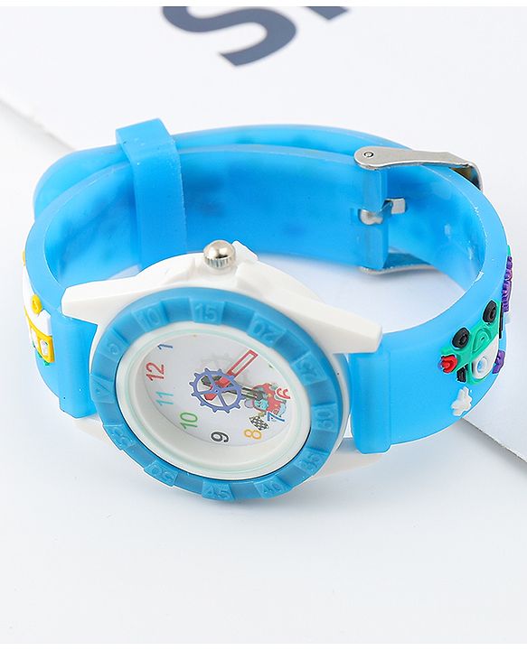 Babyhug Free Size Analog Watch with Car Print - White & Black