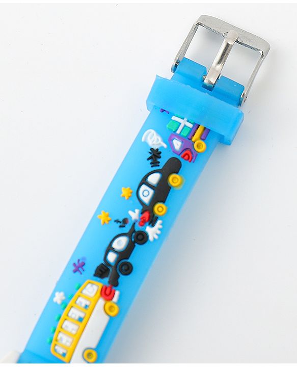 Babyhug Free Size Analog Watch with Car Print - White & Black