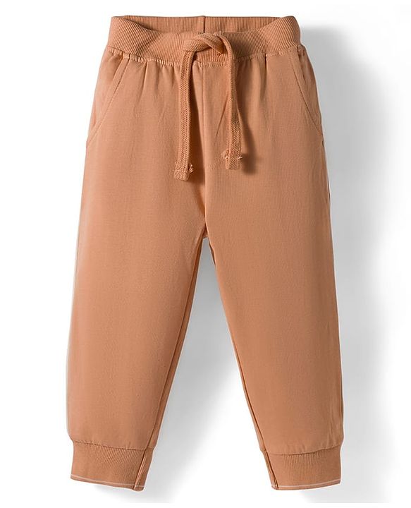 Babyhug Terry Knit Full Sleeves T-Shirt and Trouser Set With Bear Embriodery - Offwhite & Beige