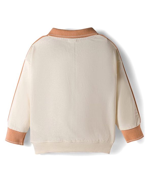 Babyhug Terry Knit Full Sleeves T-Shirt and Trouser Set With Bear Embriodery - Offwhite & Beige