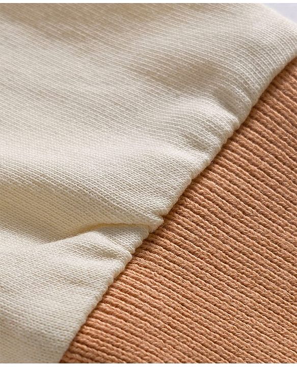 Babyhug Terry Knit Full Sleeves T-Shirt and Trouser Set With Bear Embriodery - Offwhite & Beige