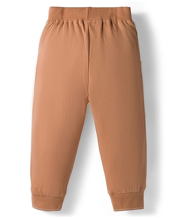 Babyhug Terry Knit Full Sleeves T-Shirt and Trouser Set With Bear Embriodery - Offwhite & Beige