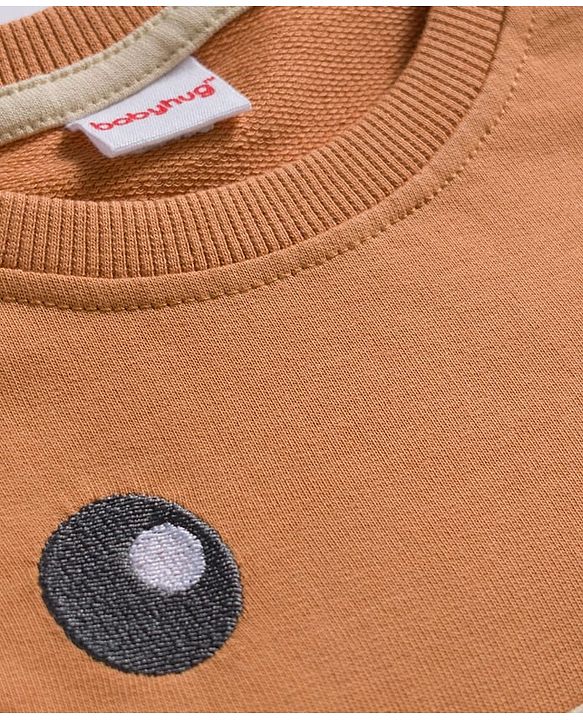 Babyhug Knit Premium Light Gauge Terry Full Raglan Sleeves T-Shirt & Joggers Set With Bear Applique & Patch - Brown
