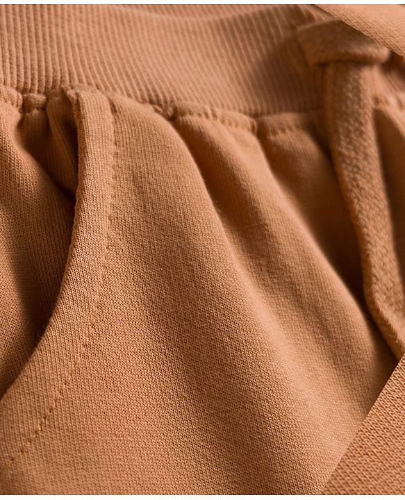 Babyhug Knit Premium Light Gauge Terry Full Raglan Sleeves T-Shirt & Joggers Set With Bear Applique & Patch - Brown