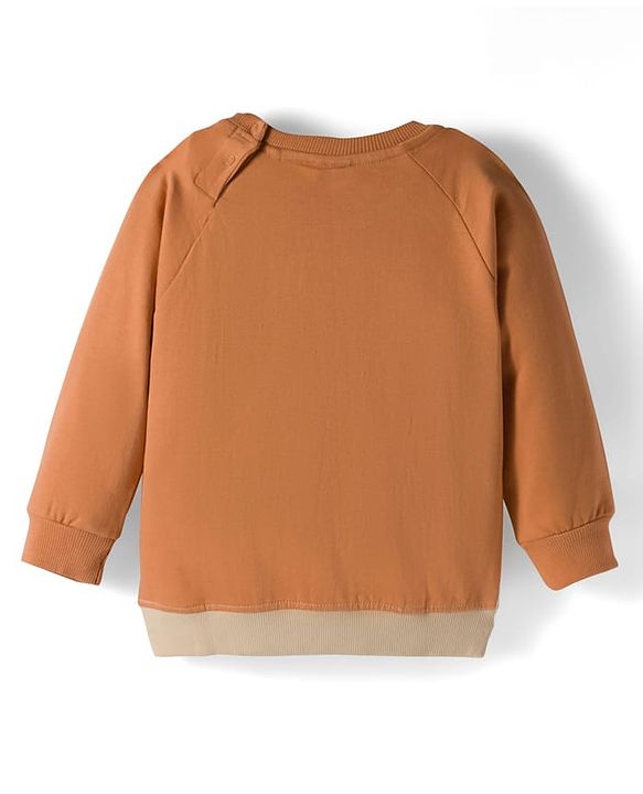 Babyhug Knit Premium Light Gauge Terry Full Raglan Sleeves T-Shirt & Joggers Set With Bear Applique & Patch - Brown