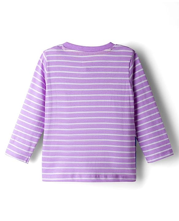 Babyhug Single Jersey Knit Full Sleeves Striped T-Shirt & Lounge Pant Set With Polar Bear Print - Lavender & Lime Green