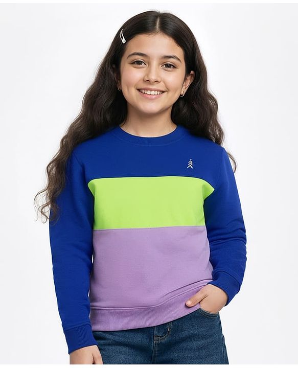 Pine Kids Cotton Knit Full Sleeves Solid Color Cut & Sew Pullover Sweatshirt -  Lavender & Blue