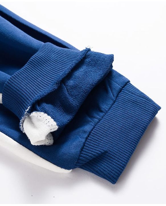 Babyhug Terry Knit Full Sleeves T-Shirt & Lounge Pant Set With Animal Embriodery - White & Blue