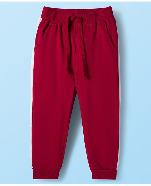 Babyhug Knit Premium Light Gauge Terry Full Sleeves T-Shirt & Lounge Pant with Stripe & Reindeer Patch - Maroon