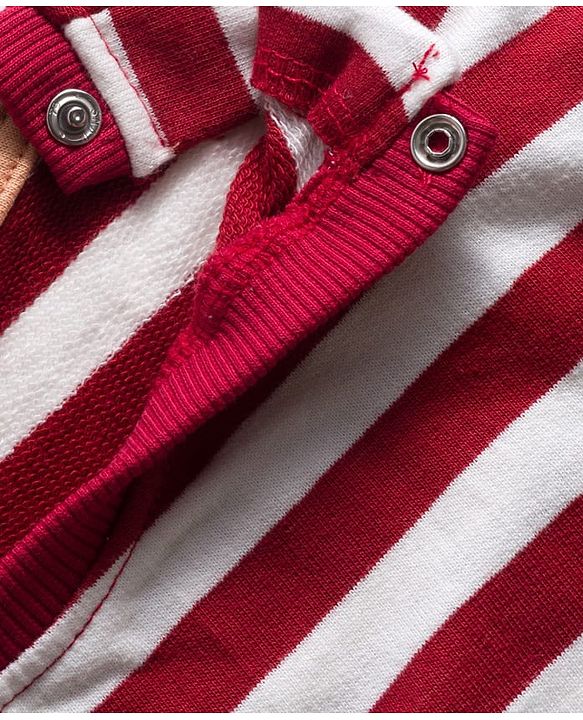 Babyhug Knit Premium Light Gauge Terry Full Sleeves T-Shirt & Lounge Pant with Stripe & Reindeer Patch - Maroon