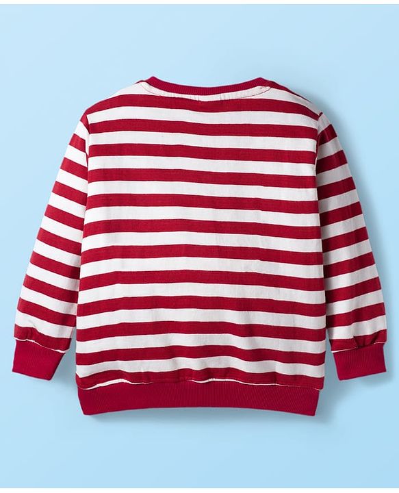 Babyhug Knit Premium Light Gauge Terry Full Sleeves T-Shirt & Lounge Pant with Stripe & Reindeer Patch - Maroon
