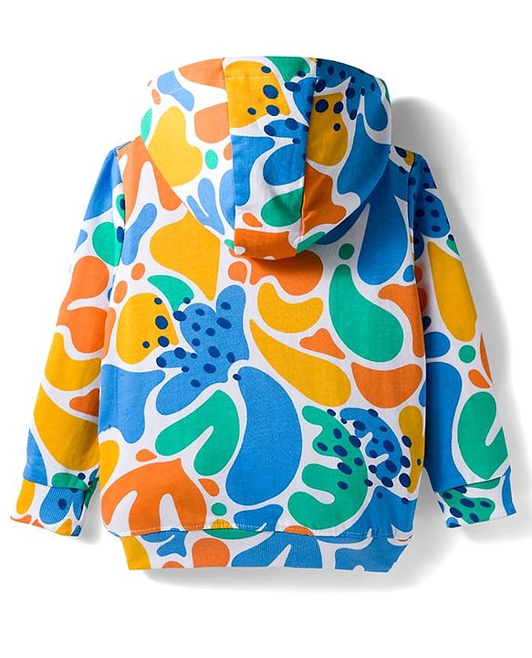 Babyhug Knit Premium Light Gauge Terry Full Sleeves Printed Hooded T-Shirt & Jeans Set With Kangaroo Pockets - Blue