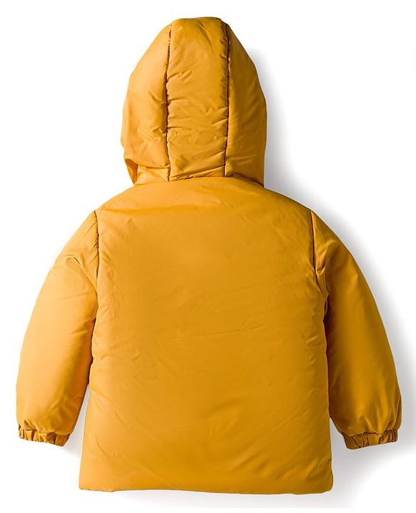 Babyhug Woven Full Sleeves Hooded Padded Jacket With Tiger Embroidery - Yellow