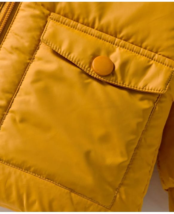 Babyhug Woven Full Sleeves Hooded Padded Jacket With Tiger Embroidery - Yellow