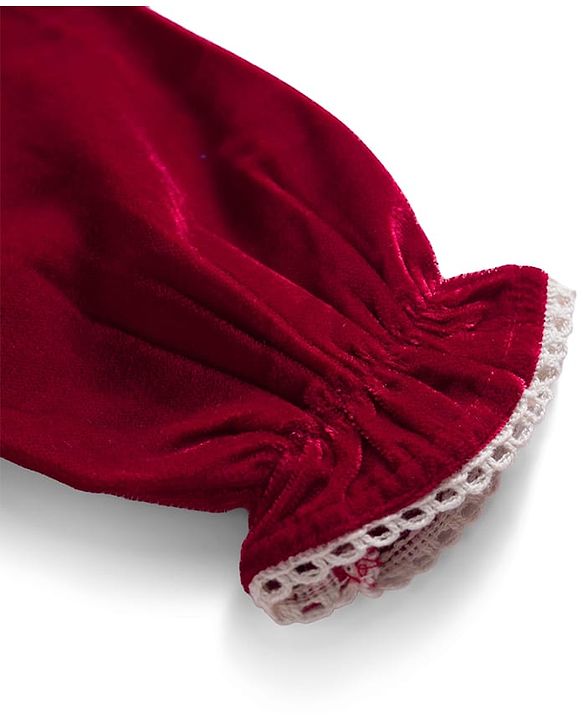 Babyhug Cotton Velour Full Sleeves Solid Color Front Open Frock - Maroon