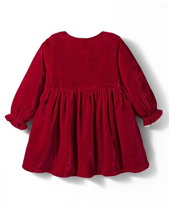 Babyhug Cotton Velour Full Sleeves Solid Color Front Open Frock - Maroon