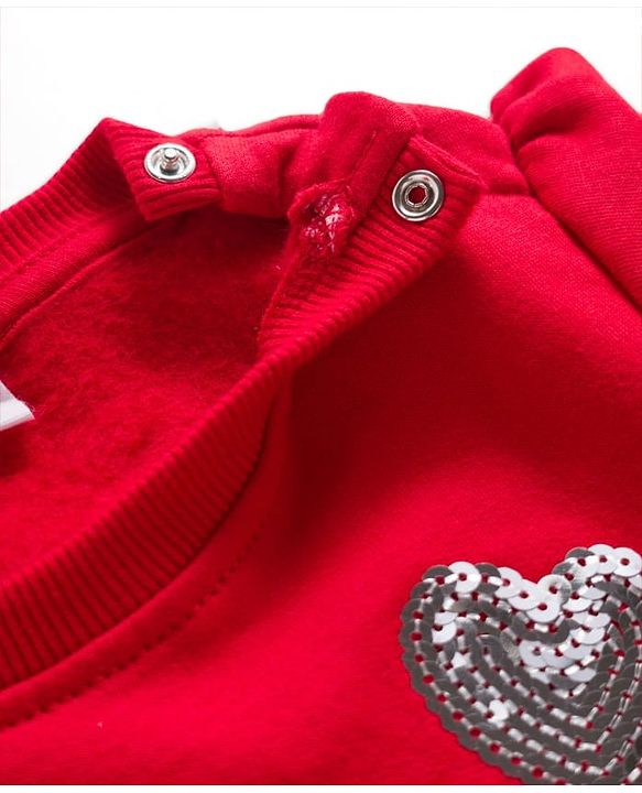 Babyhug Fleece Knit Full Sleeves Sweatshirt with Sequin Heart Design - Red