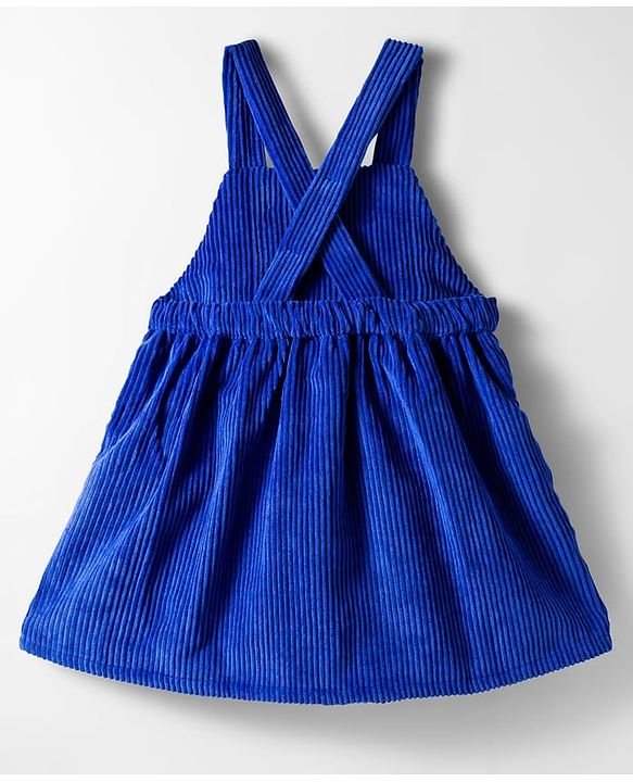 Babyhug Corduroy Woven Floral Embroidered Frock with Full Sleeves Inner Tee & Polka Dot Print - Blue & White