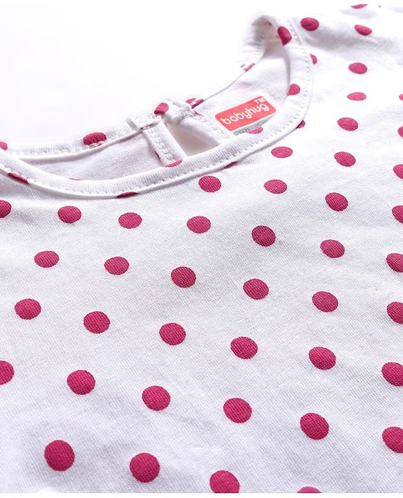 Babyhug Corduroy Woven Floral Embroidered Frock with Full Sleeves Inner Tee & Polka Dot Print - Blue & White