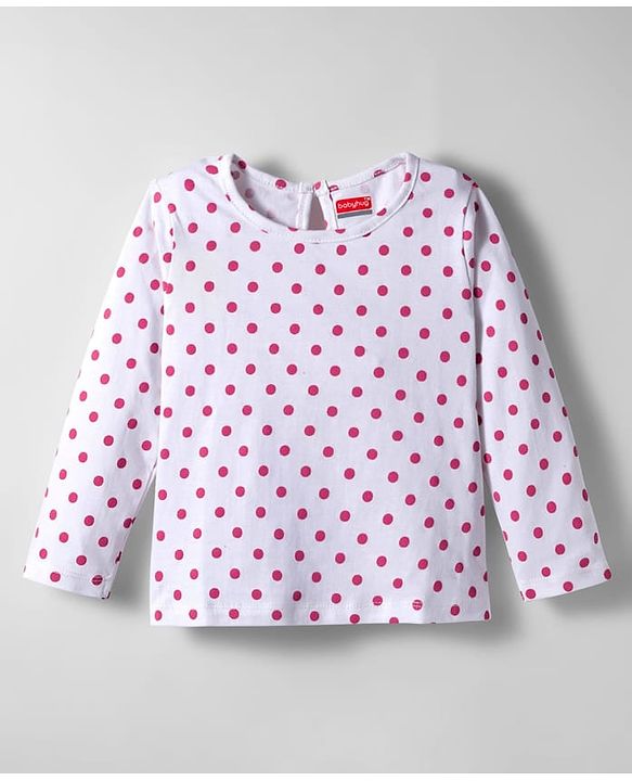 Babyhug Corduroy Woven Floral Embroidered Frock with Full Sleeves Inner Tee & Polka Dot Print - Blue & White