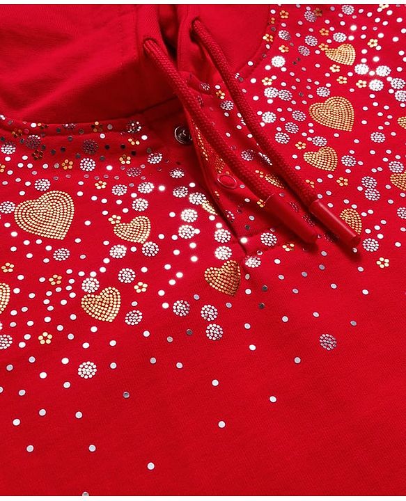 Pine Kids Cotton Knit Full Sleeves Hooded Sweatshirt With Embellishment - Red