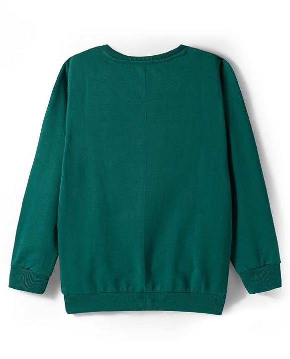 Pine Kids Cotton Knit Full Sleeves Sweatshirt With Mountains Text Print - Dark Green