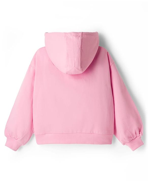 Pine Kids Knit Full Sleeves Hooded Sweatshirt With Bow Applique - Pink