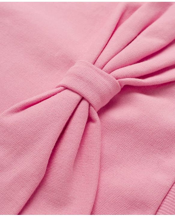 Pine Kids Knit Full Sleeves Hooded Sweatshirt With Bow Applique - Pink