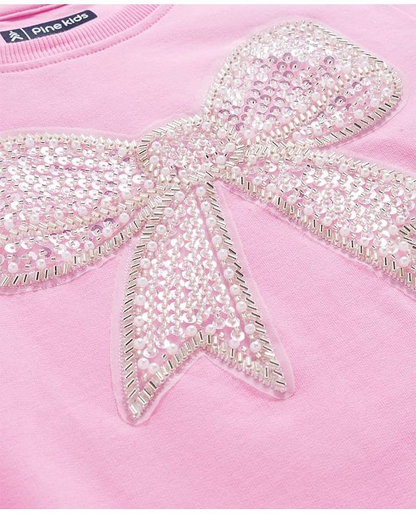 Pine Kids Cotton Knit Full Sleeves Sweatshirt With Sequin Detailing - Pink